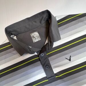 Callaway Opti Dri Men's Striped Golf Polo Shirt Black Gray Medium‎